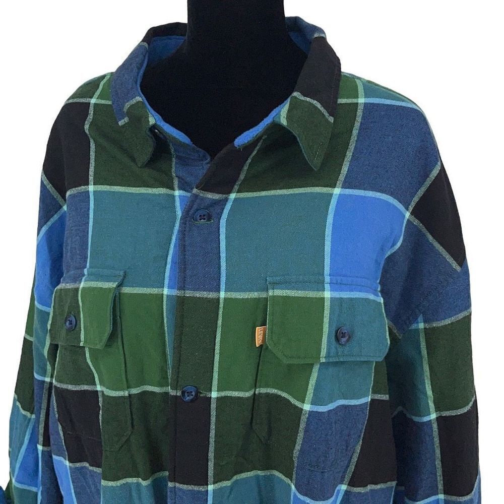 Levi’s Straus Men’s Unisex Gold Tab Jackson Plaid Shacket Size‎ XL Blue Green - Picture 4 of 10